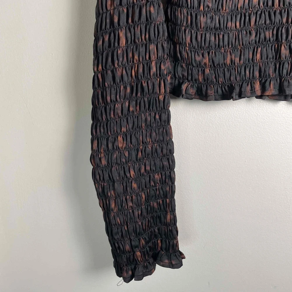 New Open Edit Women's Brown Fall Long Long Sleeve Smocked Crop Top Size Medium